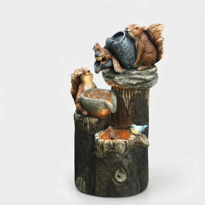 Water Fountain with Hand-Painted Animal Figure and LED Lighting Solar Tabletop Design - Image 10