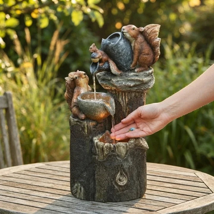 Water Fountain with Hand-Painted Animal Figure and LED Lighting Solar Tabletop Design - Image 2