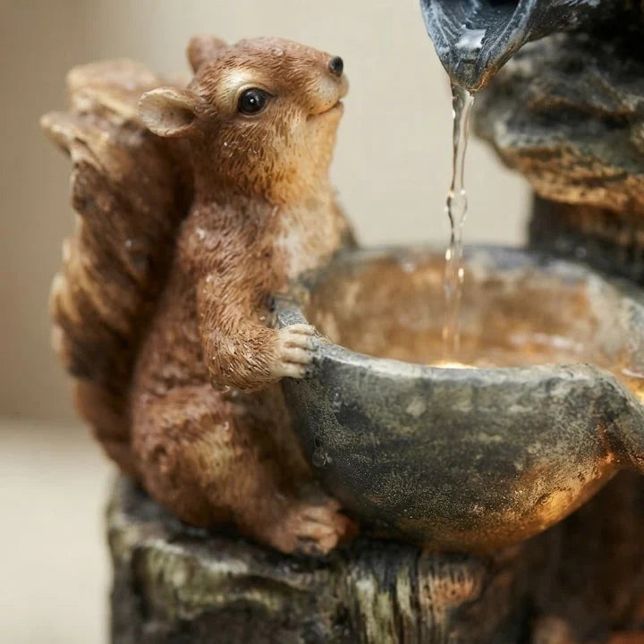 Water Fountain with Hand-Painted Animal Figure and LED Lighting Solar Tabletop Design - Image 3