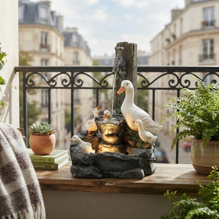 Water Fountain with Hand-Painted Animal Figure and LED Lighting Solar Tabletop Design - Image 7