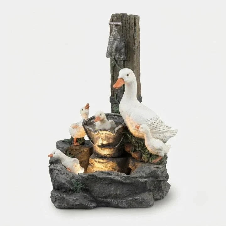 Water Fountain with Hand-Painted Animal Figure and LED Lighting Solar Tabletop Design - Image 9