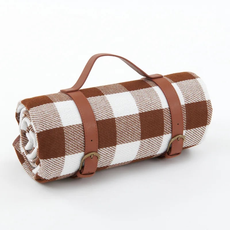 Waterproof Roll-Up Picnic Blanket with Carrying Strap and Checkered Pattern - Image 10