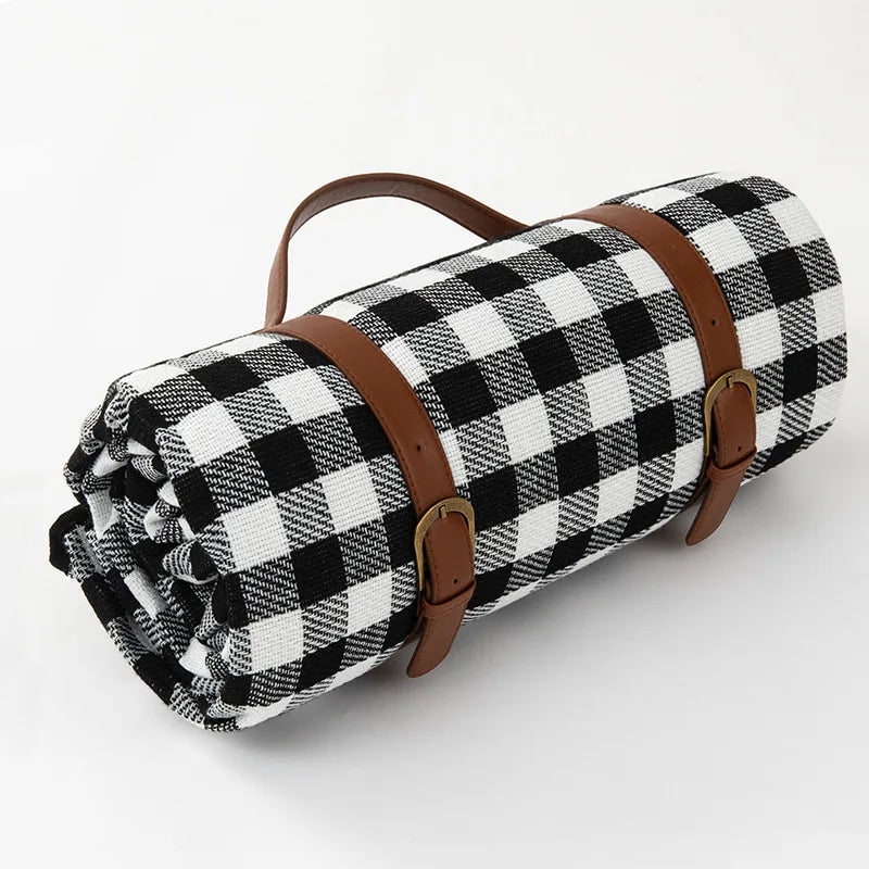 Waterproof Roll-Up Picnic Blanket with Carrying Strap and Checkered Pattern - Image 11