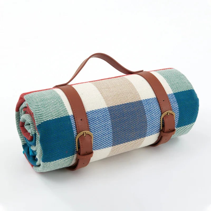 Waterproof Roll-Up Picnic Blanket with Carrying Strap and Checkered Pattern - Image 13