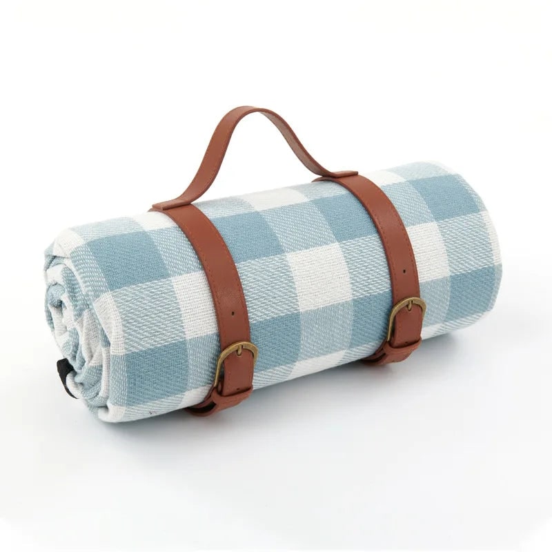 Waterproof Roll-Up Picnic Blanket with Carrying Strap and Checkered Pattern - Image 2