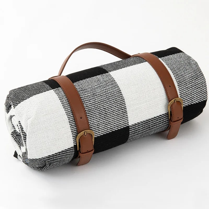 Waterproof Roll-Up Picnic Blanket with Carrying Strap and Checkered Pattern - Image 5