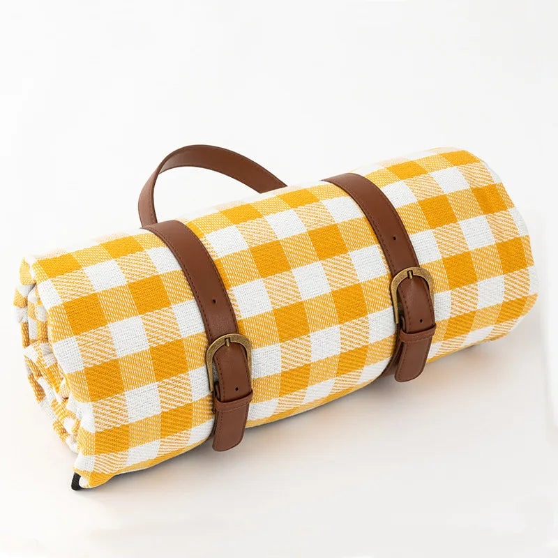 Waterproof Roll-Up Picnic Blanket with Carrying Strap and Checkered Pattern - Image 7