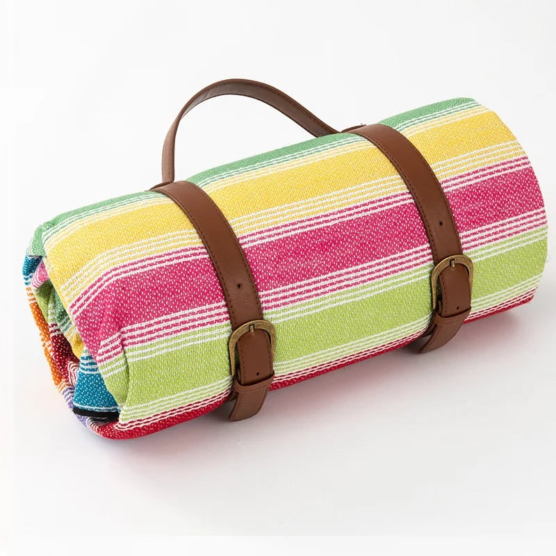 Waterproof Roll-Up Picnic Blanket with Carrying Strap and Checkered Pattern - Image 9