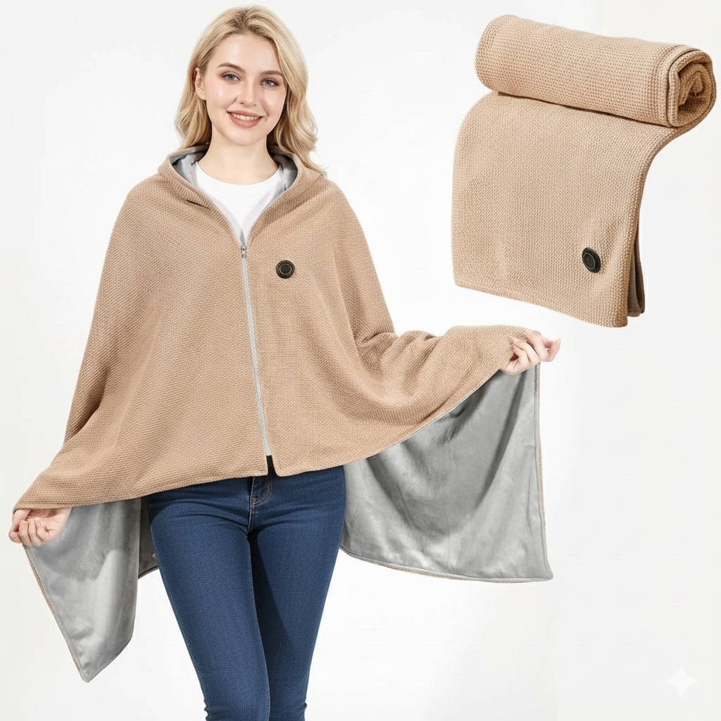 Wearable Heated Blanket with USB Power 8 Heating Zones and Waffle-Knit Hood - Image 1