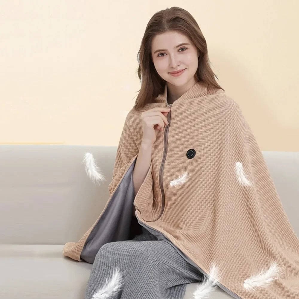 Wearable Heated Blanket with USB Power 8 Heating Zones and Waffle-Knit Hood - Image 3