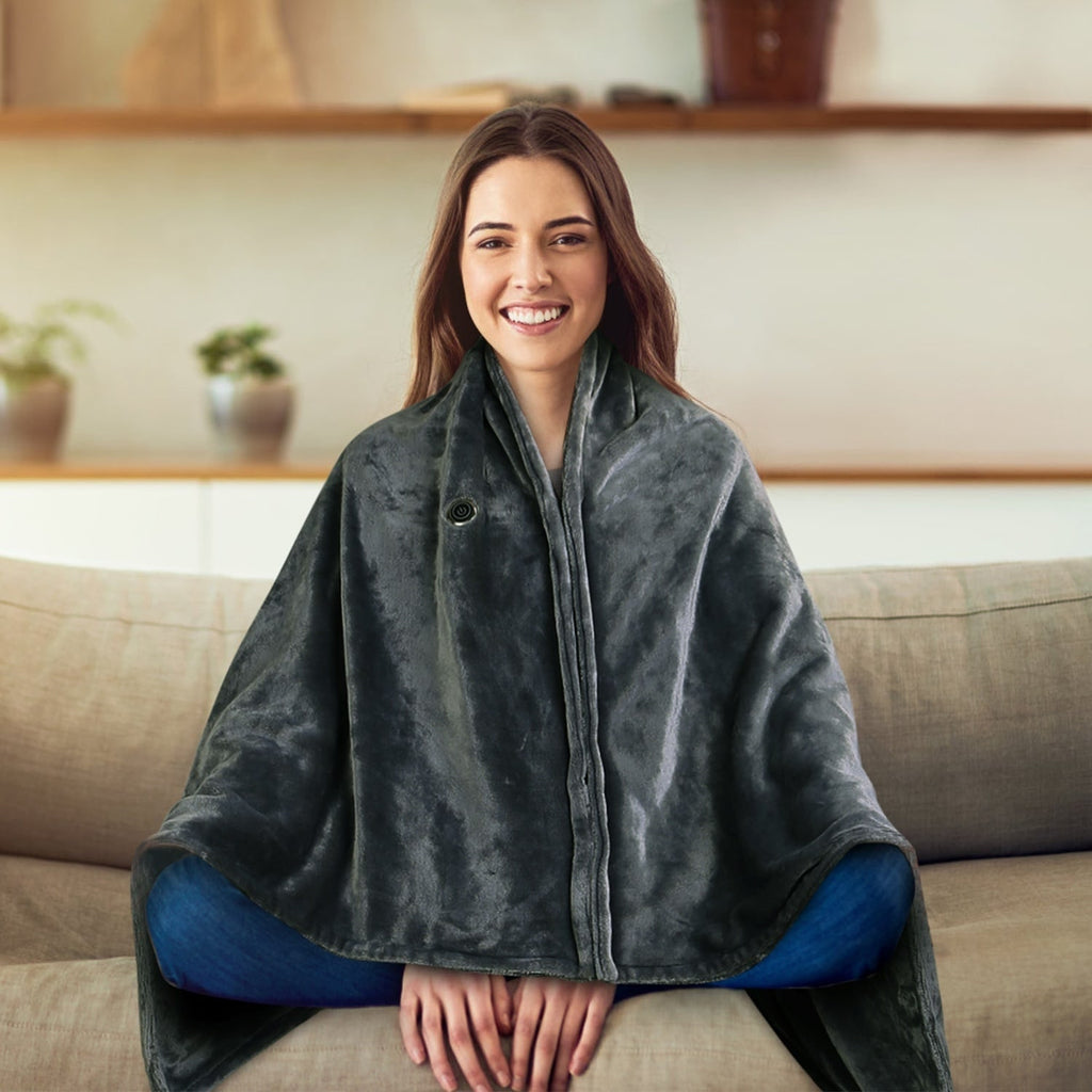 Wearable Heated Blanket with USB Power Fleece Throw Shawl and Zipper Closure - Image 2