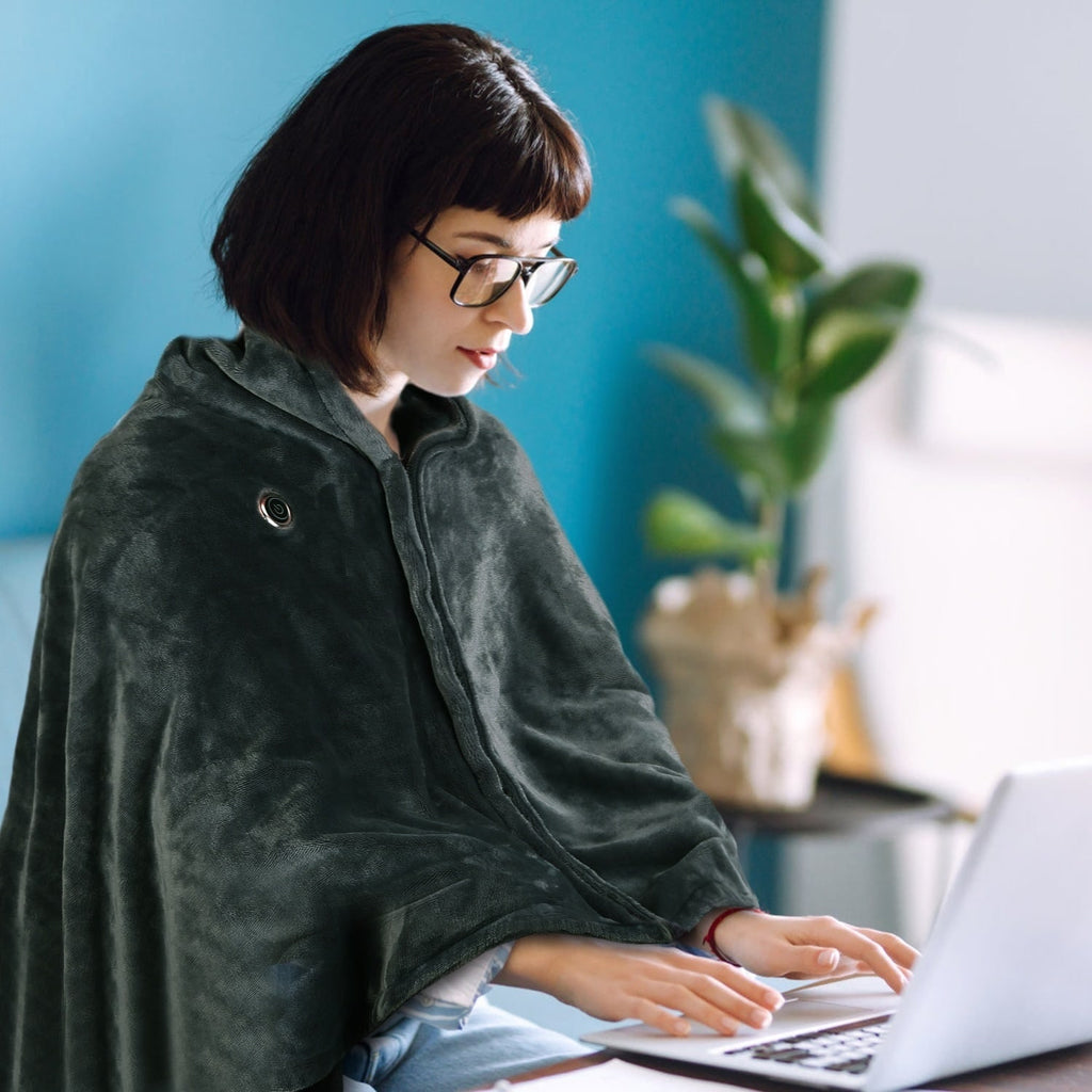 Wearable Heated Blanket with USB Power Fleece Throw Shawl and Zipper Closure - Image 6