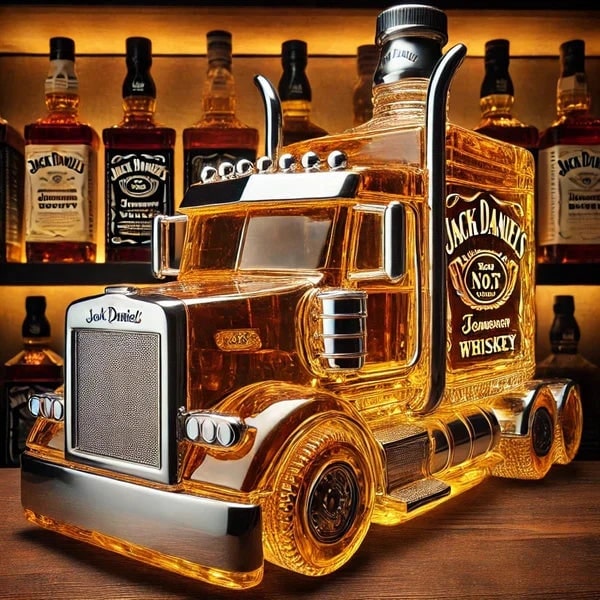 Whiskey Decanter and Glass Set with Semi Truck Design and Chrome Accents - Image 5