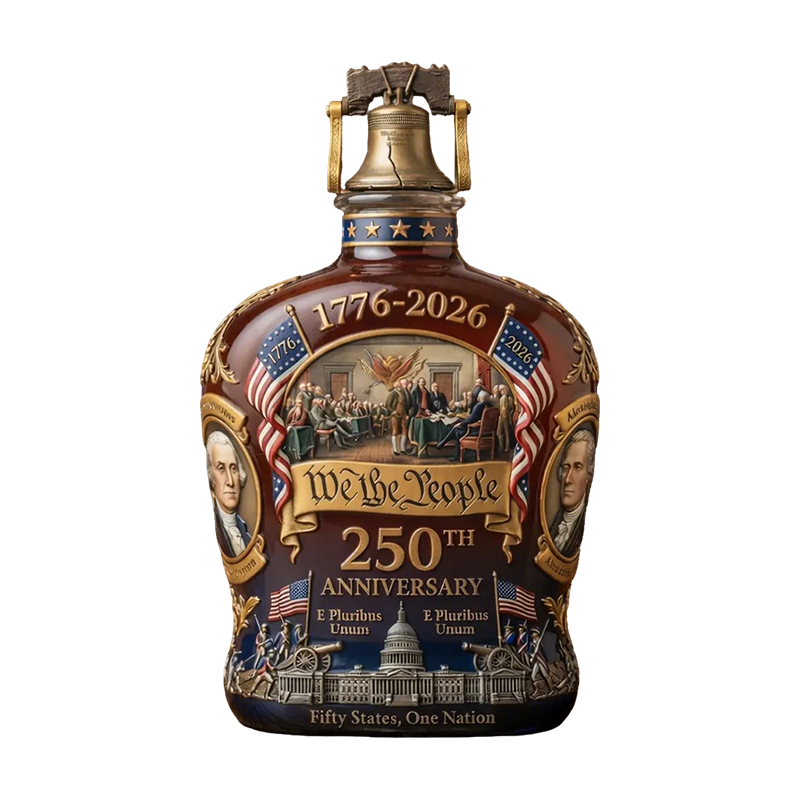 Whiskey Decanter with Liberty Bell Stopper Commemorative Ceramic Patriotic Design and Gold Accents - Image 1