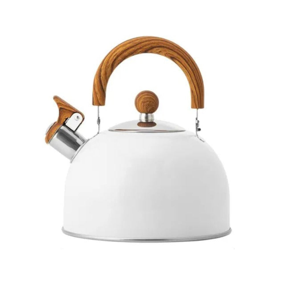 Whistling Tea Kettle Stovetop with Stainless Steel Body and Wood Grain Handle - Image 9