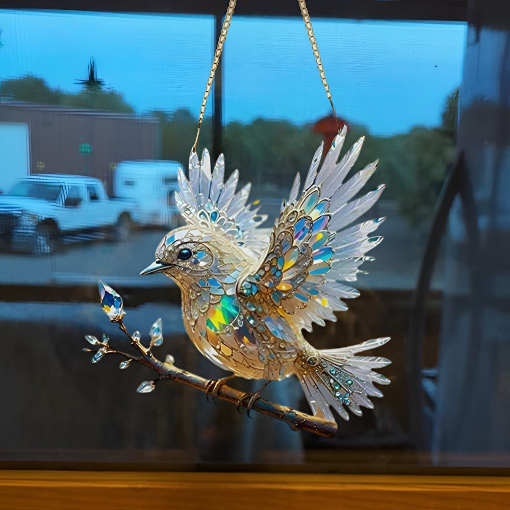 Window Suncatcher with Stained Glass Bluebird Design and Hanging Chain - Image 3