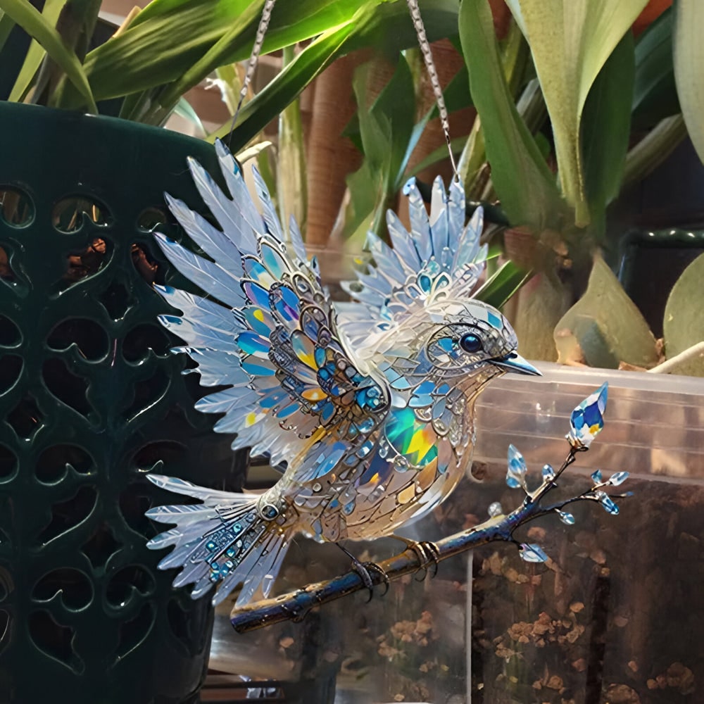 Window Suncatcher with Stained Glass Bluebird Design and Hanging Chain - Image 5