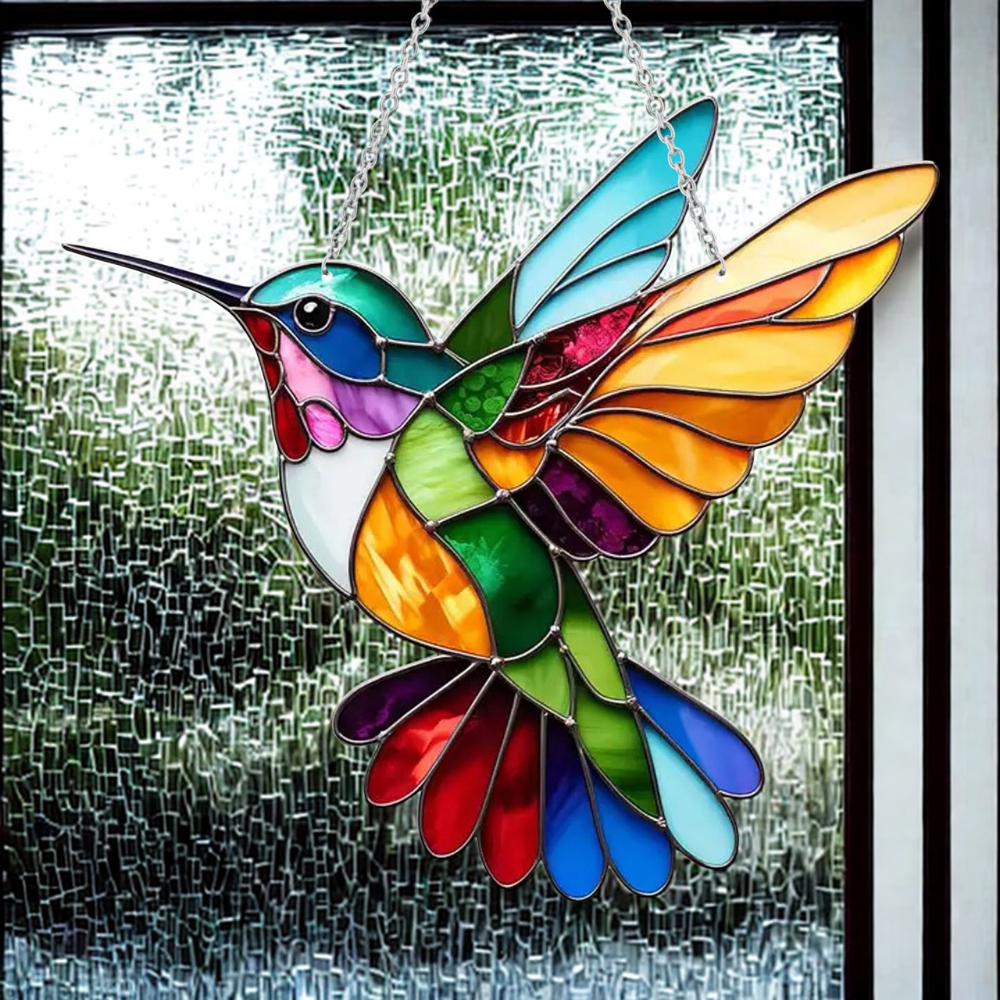 Window Suncatcher with Stained Glass Bluebird Design and Hanging Chain - Image 6