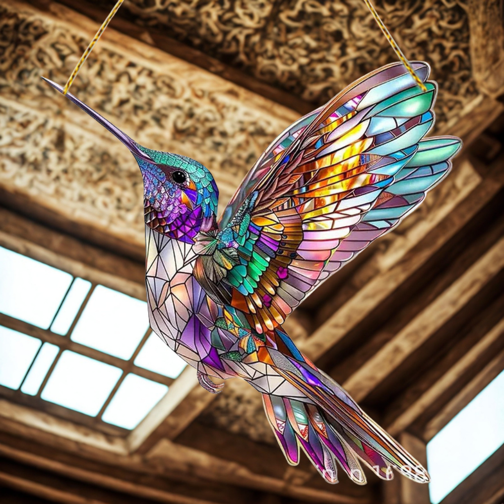Window Suncatcher with Stained Glass Bluebird Design and Hanging Chain - Image 7