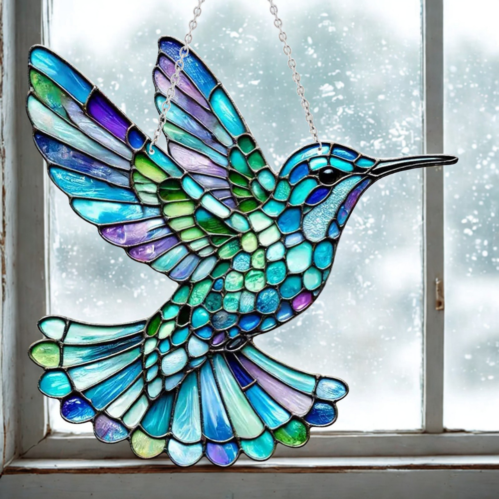 Window Suncatcher with Stained Glass Bluebird Design and Hanging Chain - Image 8