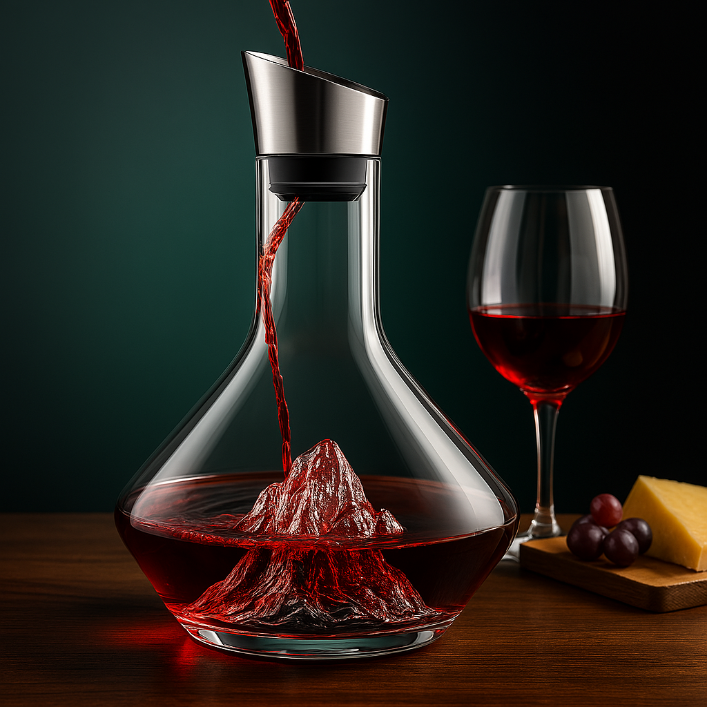 Wine Decanter with Crystal Glass Internal Mountain Sculpture and Pourer Cap 1.5l - Image 1