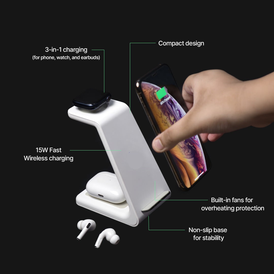 Wireless Charging Station for Phone Watch and Earbuds with Fast 15w Dock - Image 8