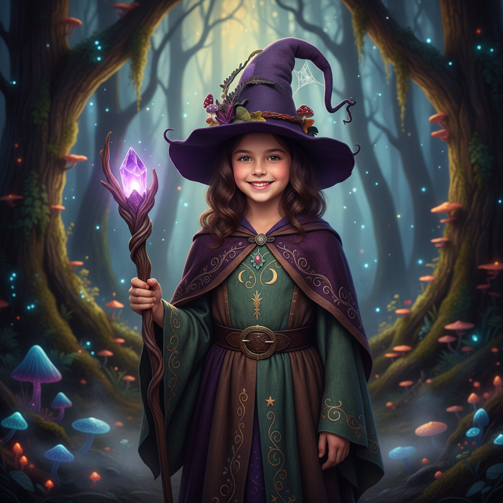Witch Hat with Curled Tip Mushroom and Spiderweb Forest Decorations for Costume Party - Image 2
