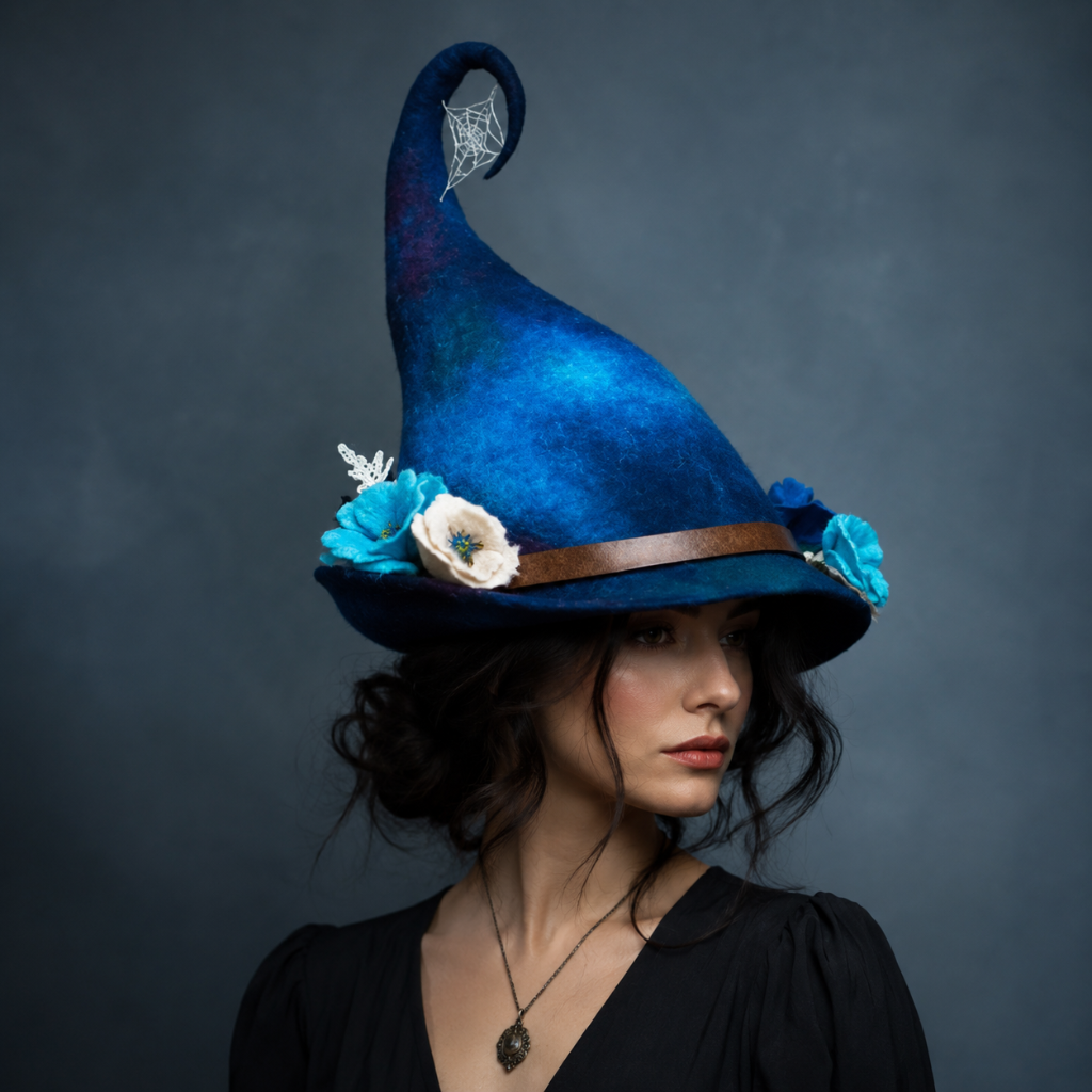 Witch Hat with Curled Tip Mushroom and Spiderweb Forest Decorations for Costume Party - Image 3