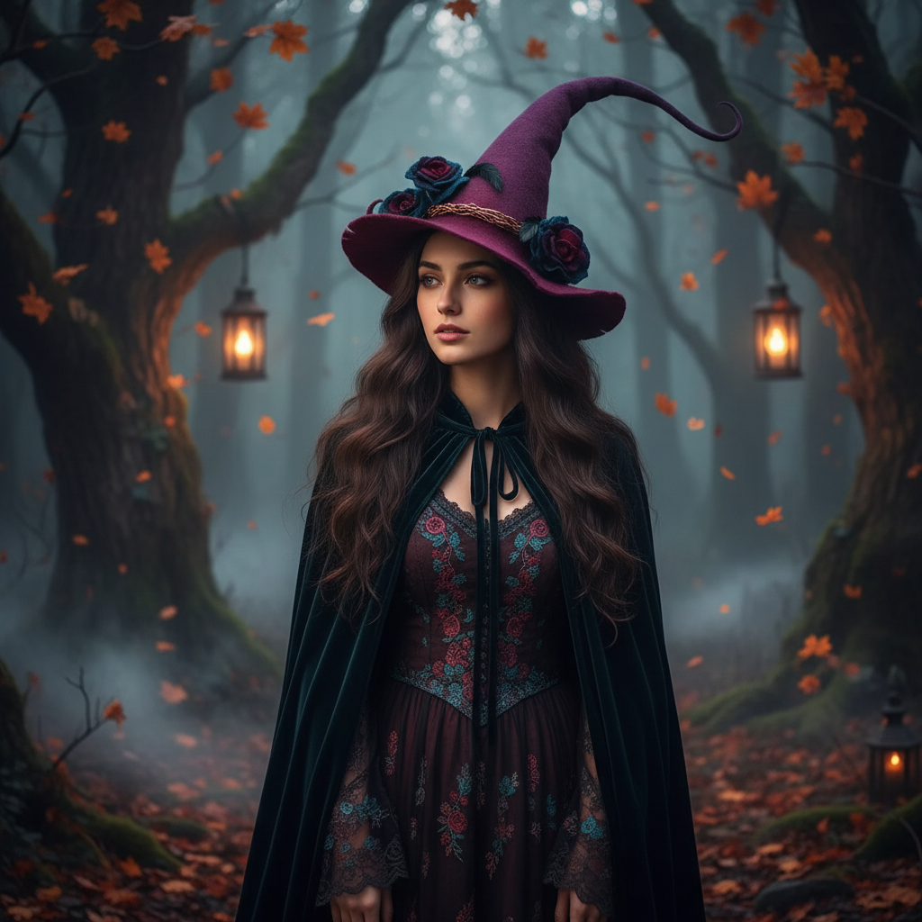 Witch Hat with Curled Tip Mushroom and Spiderweb Forest Decorations for Costume Party - Image 4