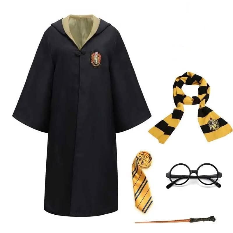 Wizard Costume Robe with Hooded Design Embroidered Crest and Wide Flared Sleeves - Image 9