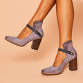 Women's Block Heel Pumps with Adjustable Ankle Strap and Rounded Toe - Image 1