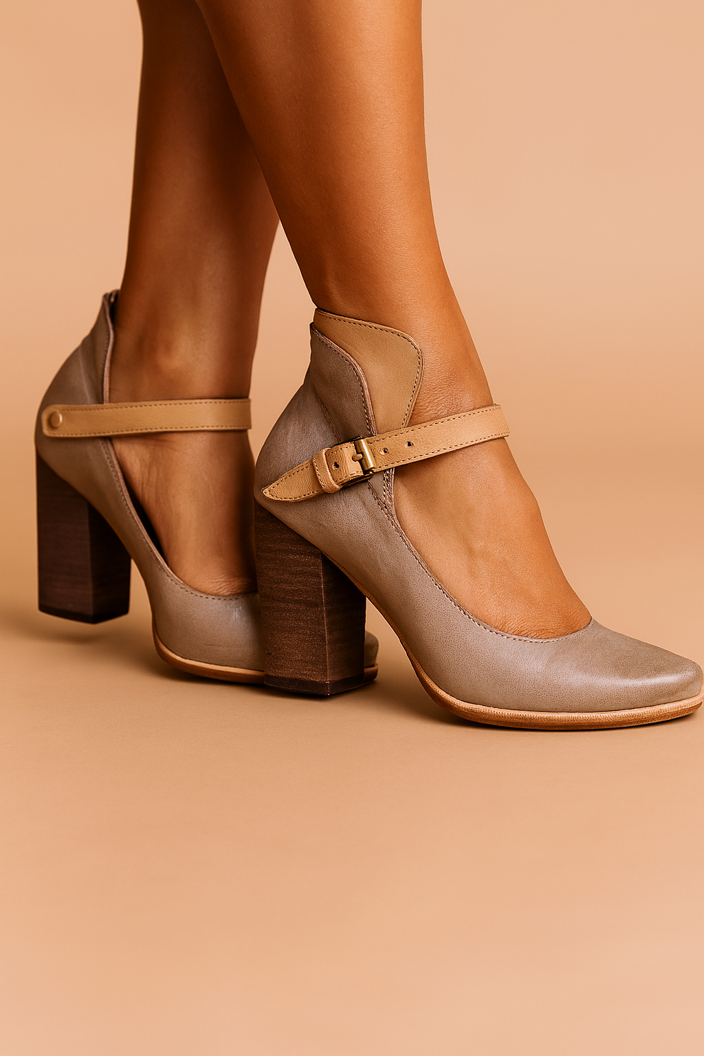Women's Block Heel Pumps with Adjustable Ankle Strap and Rounded Toe - Image 3