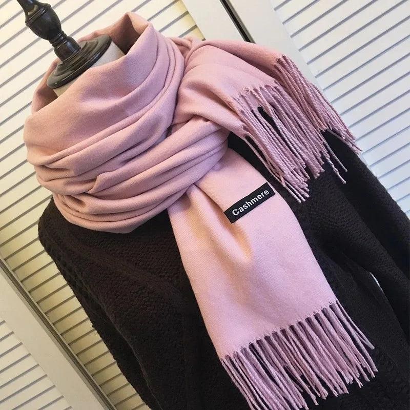 Women's Cashmere Scarf Wrap with Twisted Fringe and Fine Knit Texture - Image 1