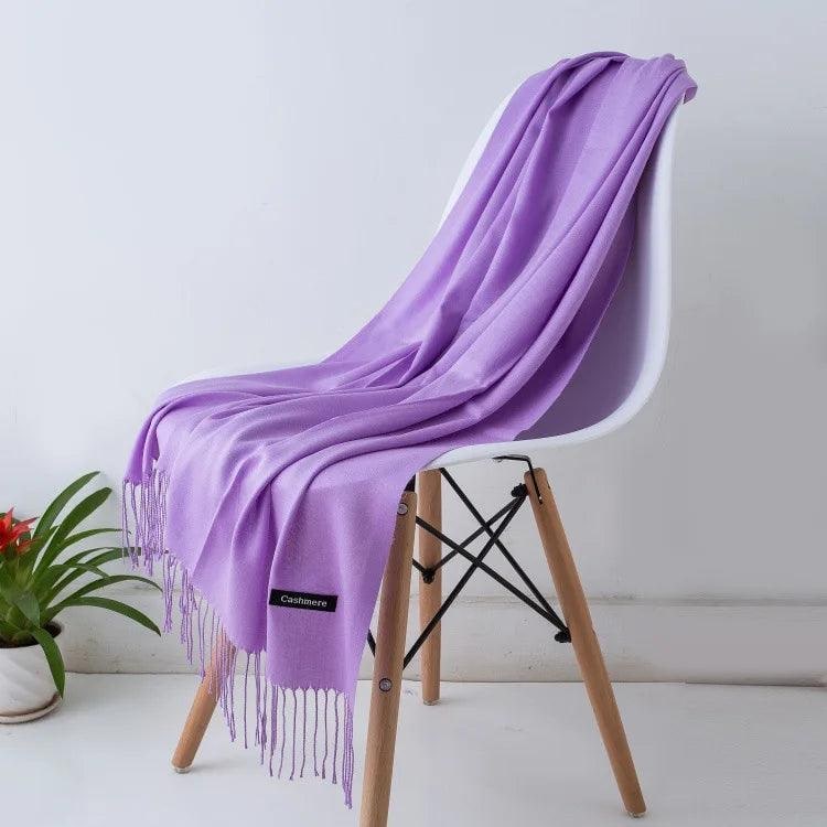 Women's Cashmere Scarf Wrap with Twisted Fringe and Fine Knit Texture - Image 10