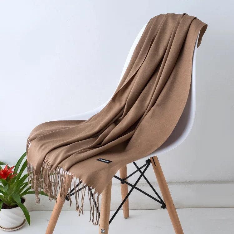 Women's Cashmere Scarf Wrap with Twisted Fringe and Fine Knit Texture - Image 12