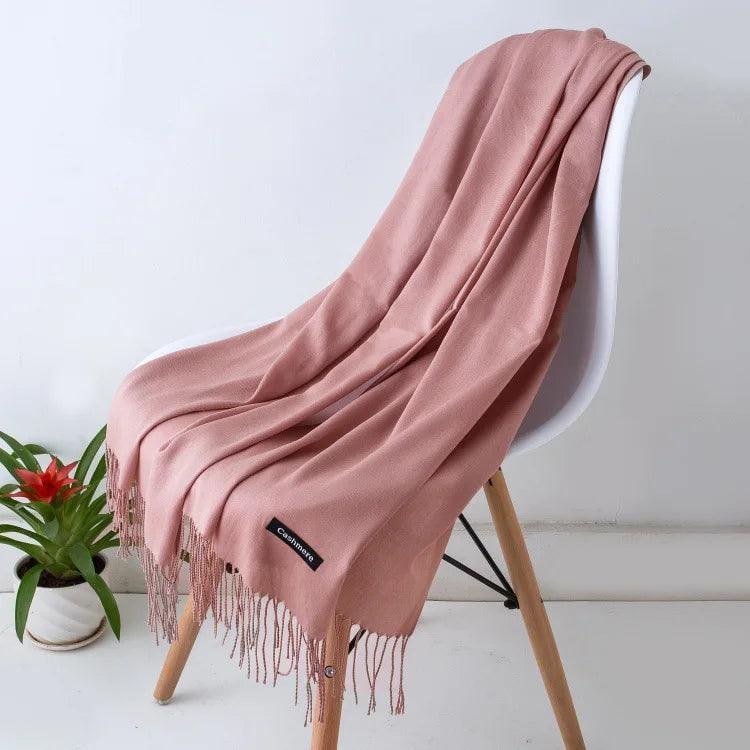 Women's Cashmere Scarf Wrap with Twisted Fringe and Fine Knit Texture - Image 13