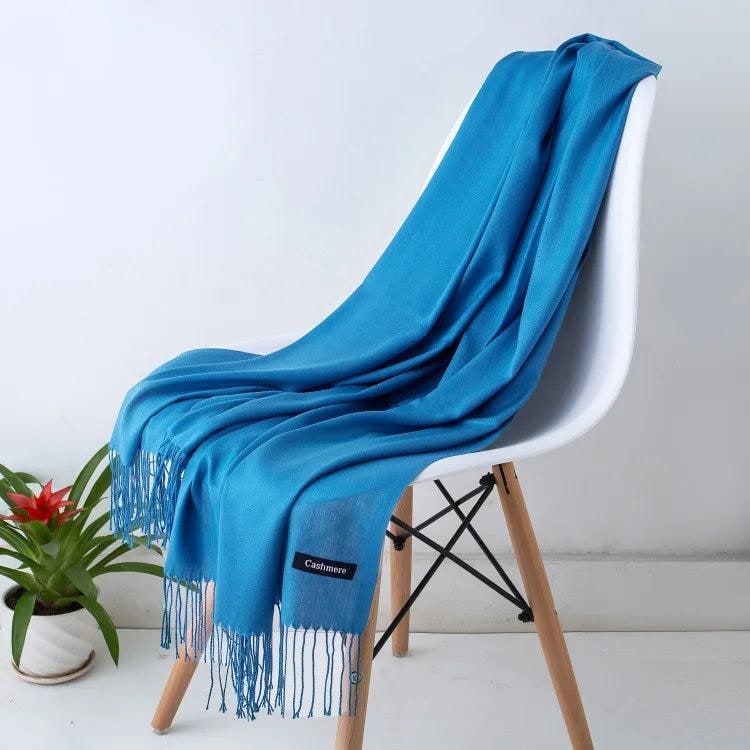 Women's Cashmere Scarf Wrap with Twisted Fringe and Fine Knit Texture - Image 14