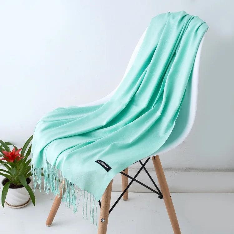Women's Cashmere Scarf Wrap with Twisted Fringe and Fine Knit Texture - Image 15