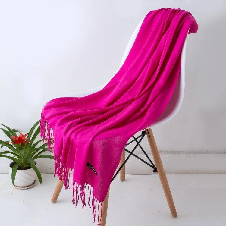 Women's Cashmere Scarf Wrap with Twisted Fringe and Fine Knit Texture - Image 19