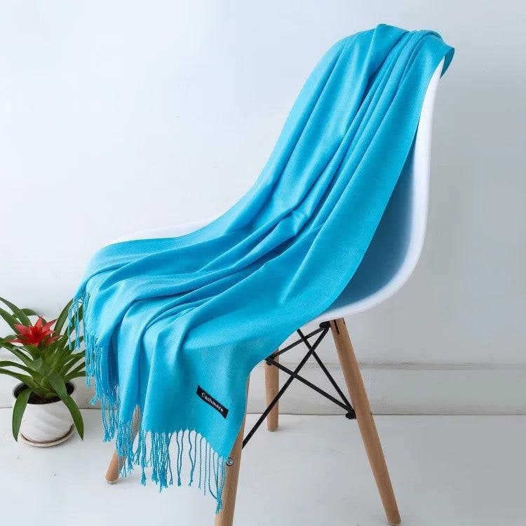 Women's Cashmere Scarf Wrap with Twisted Fringe and Fine Knit Texture - Image 20