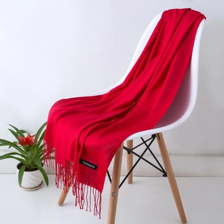 Women's Cashmere Scarf Wrap with Twisted Fringe and Fine Knit Texture - Image 23