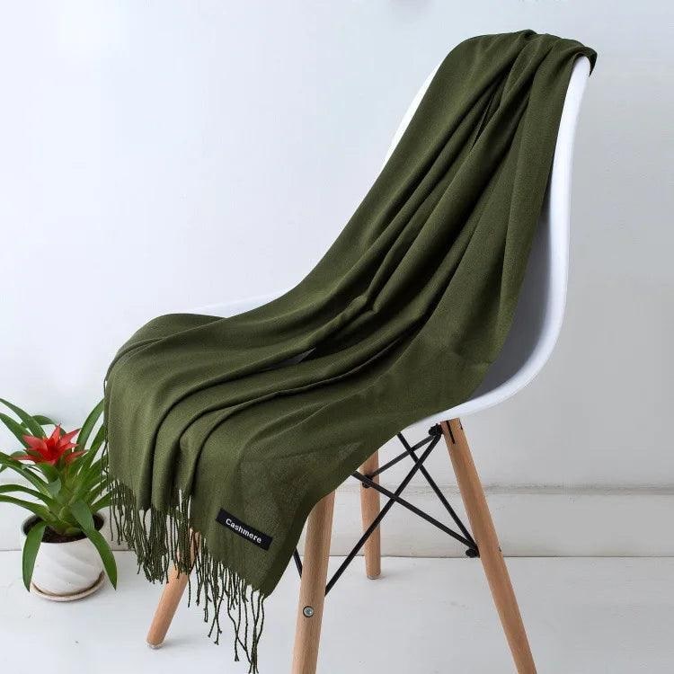 Women's Cashmere Scarf Wrap with Twisted Fringe and Fine Knit Texture - Image 29