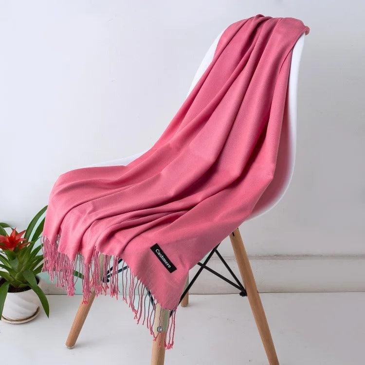 Women's Cashmere Scarf Wrap with Twisted Fringe and Fine Knit Texture - Image 31