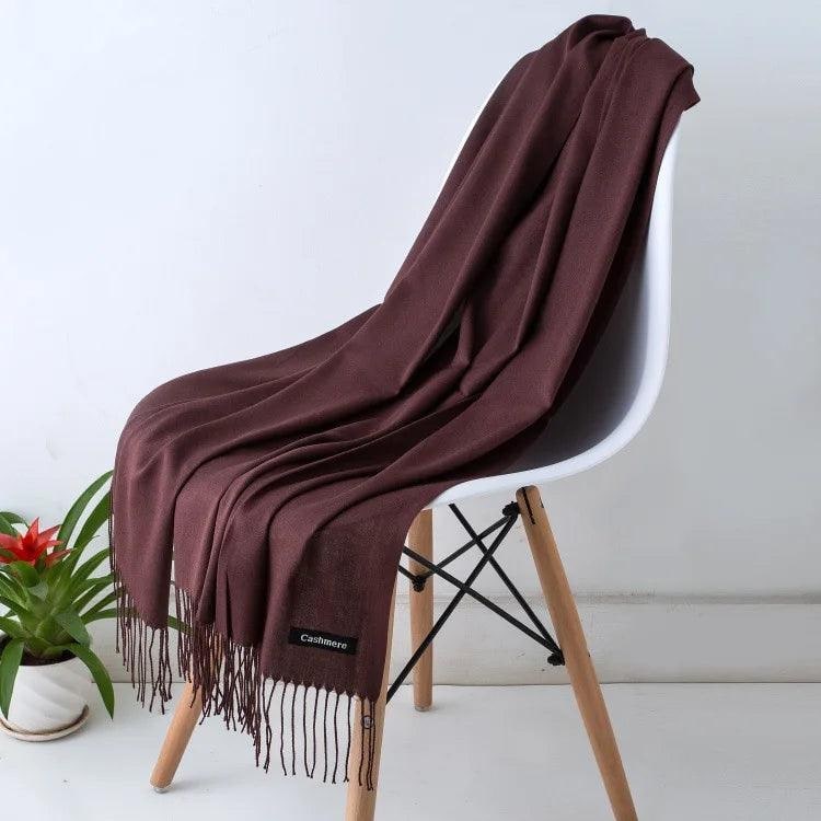 Women's Cashmere Scarf Wrap with Twisted Fringe and Fine Knit Texture - Image 32