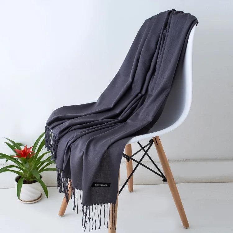 Women's Cashmere Scarf Wrap with Twisted Fringe and Fine Knit Texture - Image 33