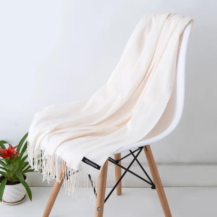 Women's Cashmere Scarf Wrap with Twisted Fringe and Fine Knit Texture - Image 34