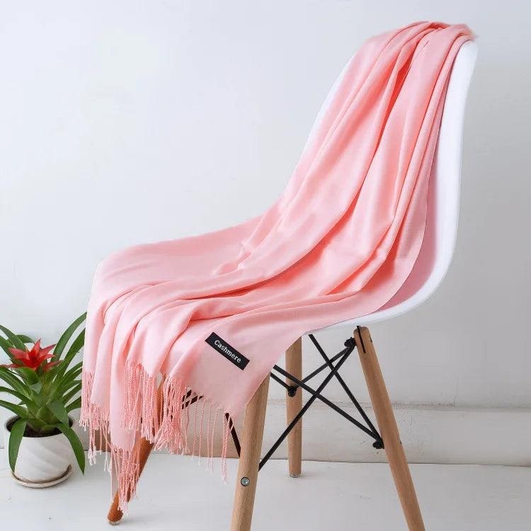 Women's Cashmere Scarf Wrap with Twisted Fringe and Fine Knit Texture - Image 35
