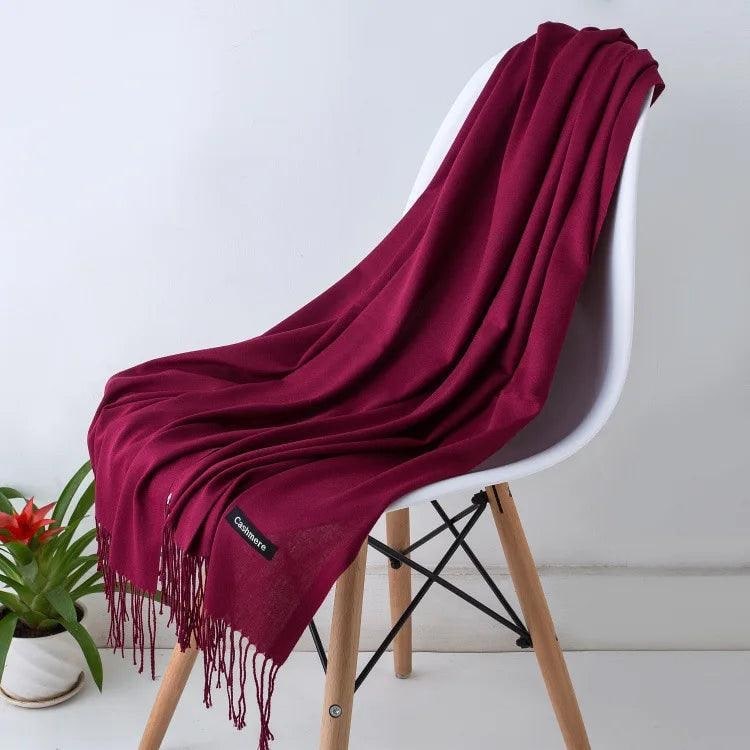 Women's Cashmere Scarf Wrap with Twisted Fringe and Fine Knit Texture - Image 36
