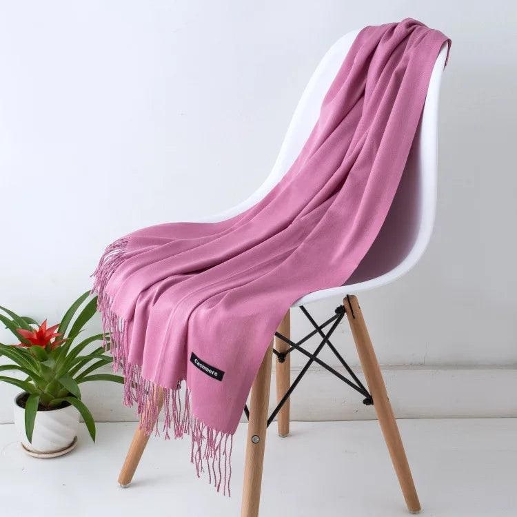 Women's Cashmere Scarf Wrap with Twisted Fringe and Fine Knit Texture - Image 39