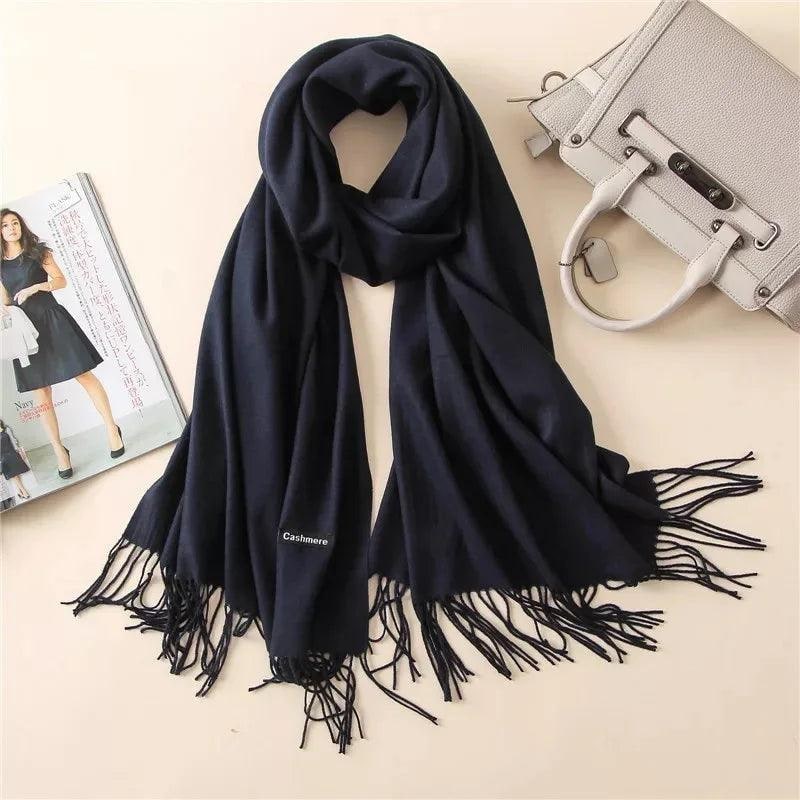 Women's Cashmere Scarf Wrap with Twisted Fringe and Fine Knit Texture - Image 6